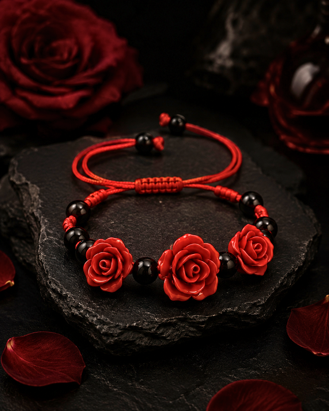 Pulseira Pombagira com 3 Rosas Vermelhas Ajustável