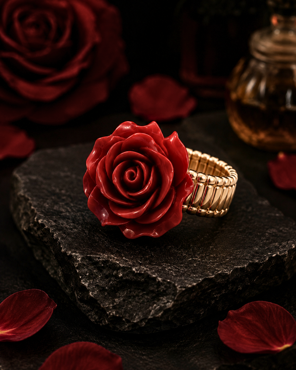Anel Pombagira com Rosa Vermelha Grande Ajustável