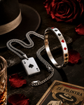 Conjunto de Colar e Pulseira Baralho de Cartas em Aço Inoxidável