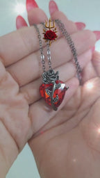 Red Heart Necklace with Black Rose