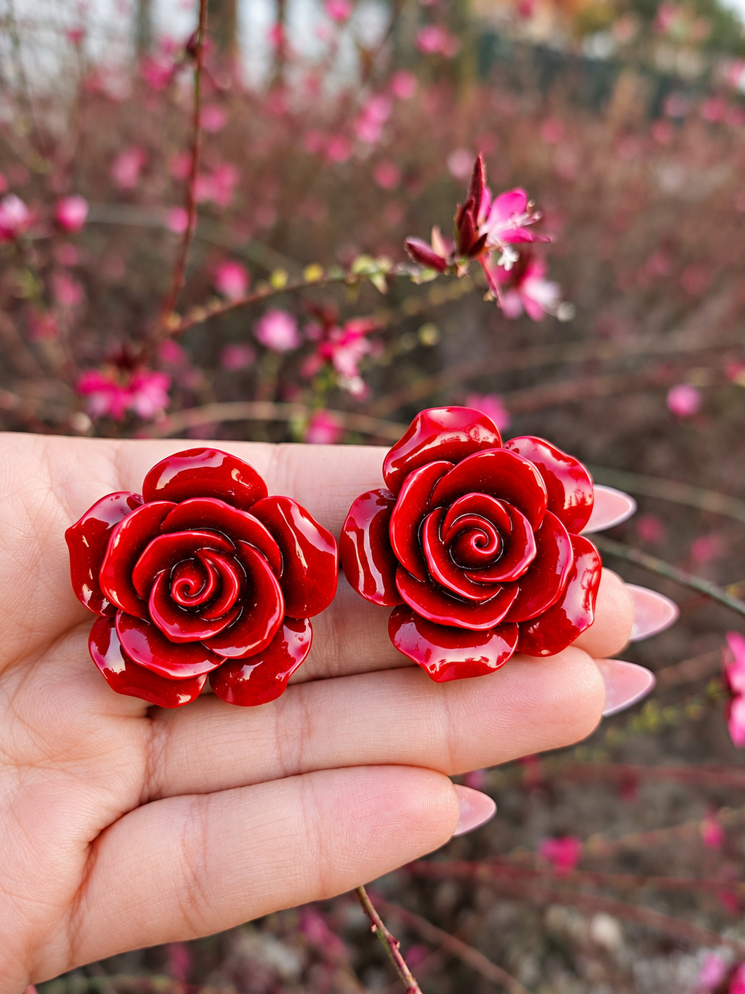 Brincos Pombagira com Rosa Vermelha Grande