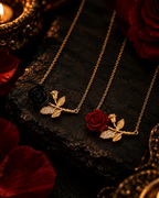 Colar Rosa Vermelha/Preta - Aço Inoxidável Banhado a Ouro