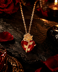 Colar de Coração Vermelho com Rosa Dourado